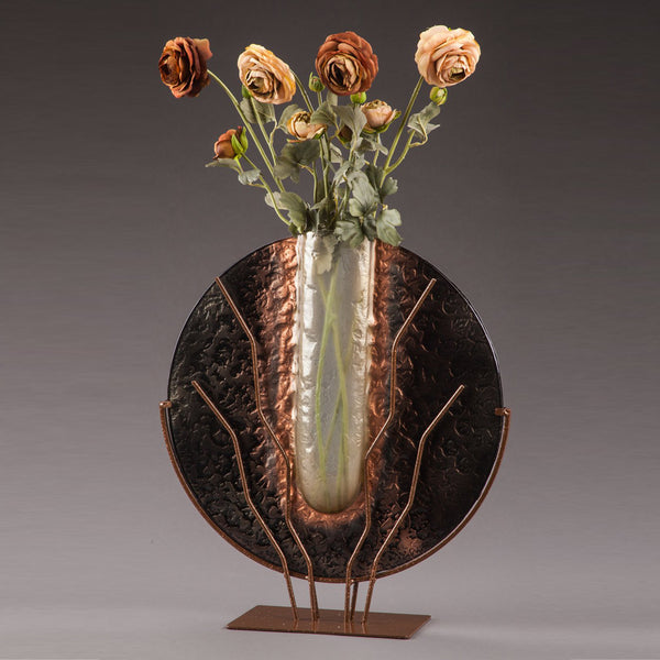 Slumped Glass Round Vase in Black Marble