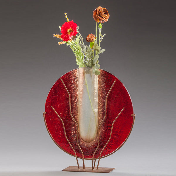 Slumped Glass Round Vase in Ruby
