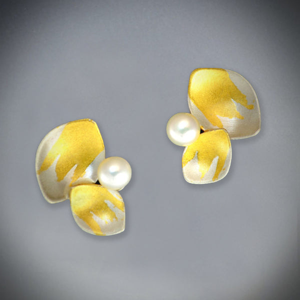 Nestled Pearl Gold Leaf Earrings