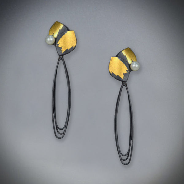 Silver Loops with Gold Leaf & Pearl  Earrings