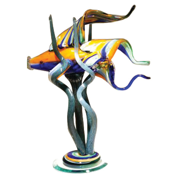 Large Fish In Seaweed Glass Sculpture