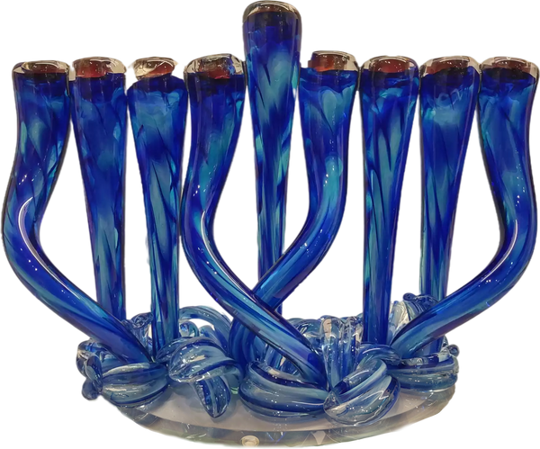 Blue Glass Menorah