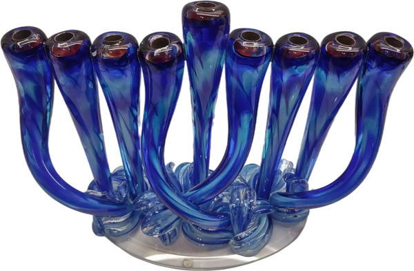Blue Glass Menorah