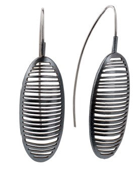 Ribbed Oval Earrings in Oxidized Silver