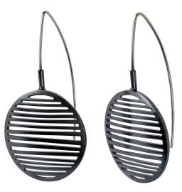 Small Ribbed Oval Earrings in Oxidized Sterling Silver