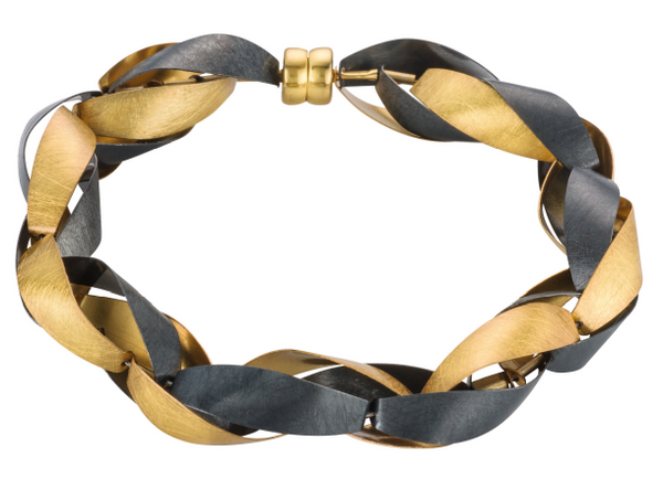 Ribbon Bracelet in Gold Plated Sterling with Oxidized Silver