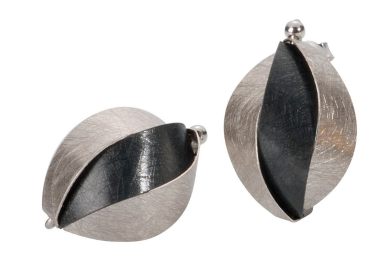 Ribbon Earrings in Sterling with Oxidized Silver