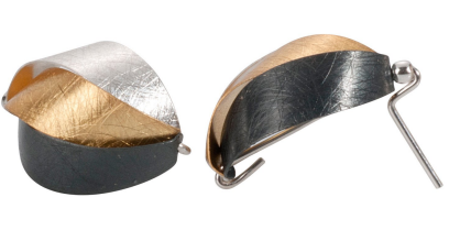 Ribbon Earrings in Sterling with Oxidized Silver and Gold Plated Sterling