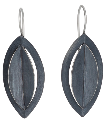 Geometric Leaf Earrings in Oxidized Silver