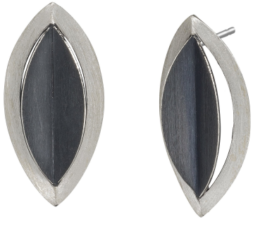 Geometric Leaves Earrings in Sterling with Oxidized Silver