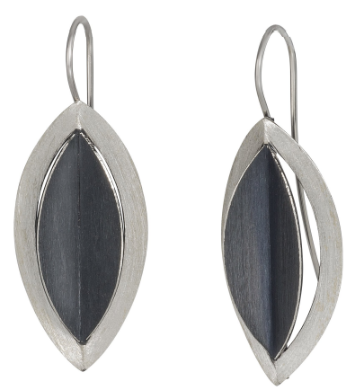Geometric Leaf Earrings in Sterling with Oxidized Silver