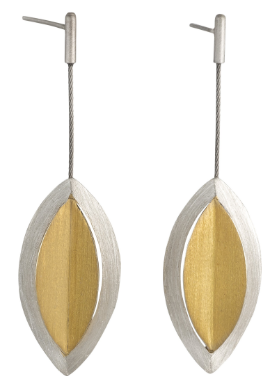 Geometric Leaves Dangle Earrings in Sterling with Gold Plate