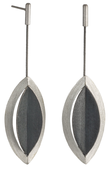 Geometric Leaves Dangle Earrings in Sterling with Oxidized Sterling