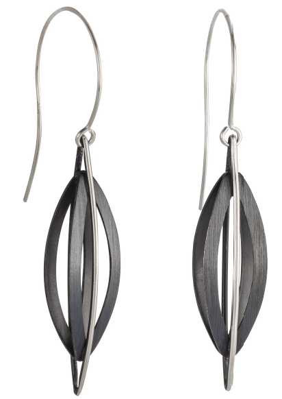 Cocoon Pendant Earrings in Oxidized Sterling