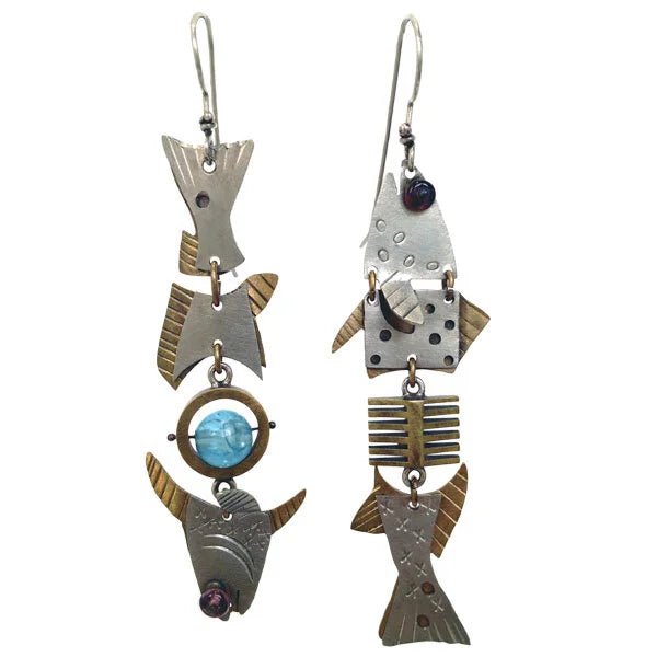 Hinged Collage Fish Earrings