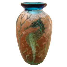 Seahorse Small Glass Vase in Aqua - Bendzunas Glass