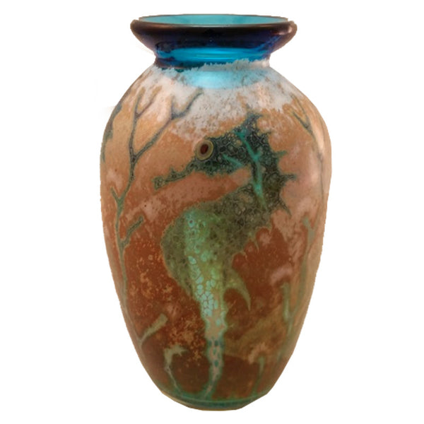 Seahorse Small Glass Vase in Aqua - Bendzunas Glass