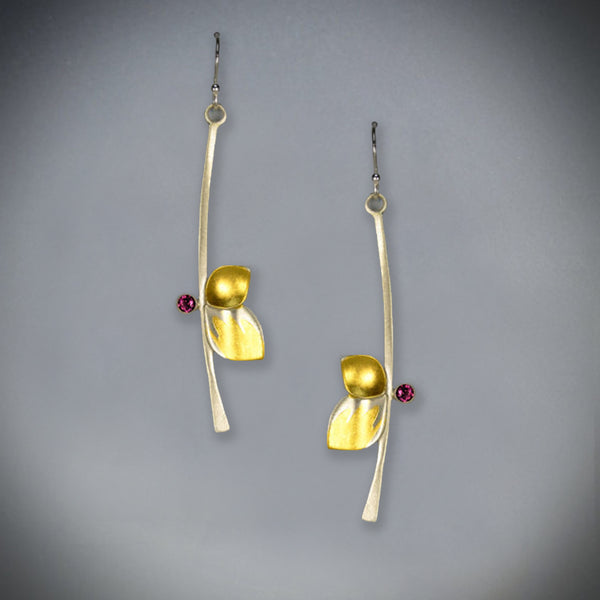 Leaf on Vine with Garnet Earrings