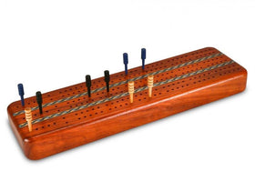 Padauk Inlay 3 Track Cribbage Board and Cards - Boxology